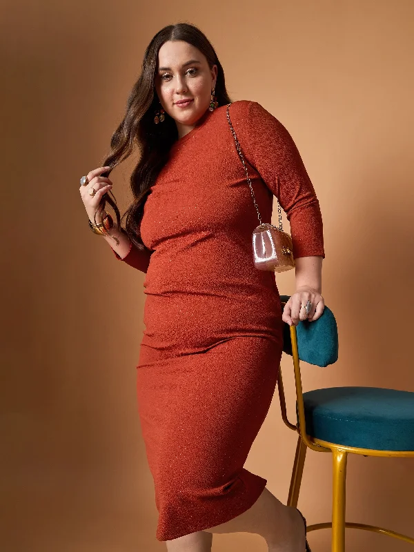 Best Deals Just for You!Women Rust Glitter Bodycon High Neck Dress