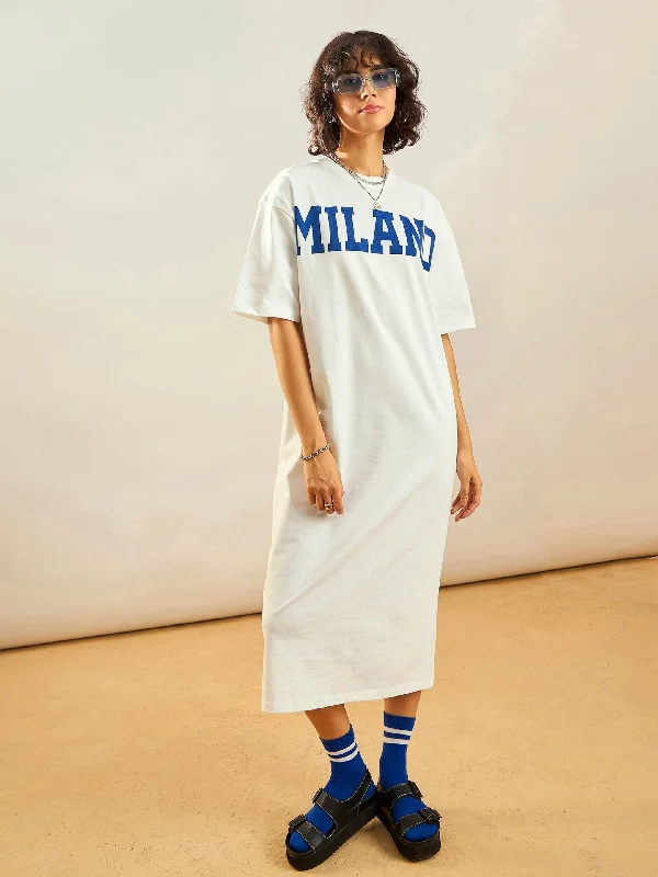 Your Shopping Spree Starts Here!Women White MILANO Printed T-Shirt Dress