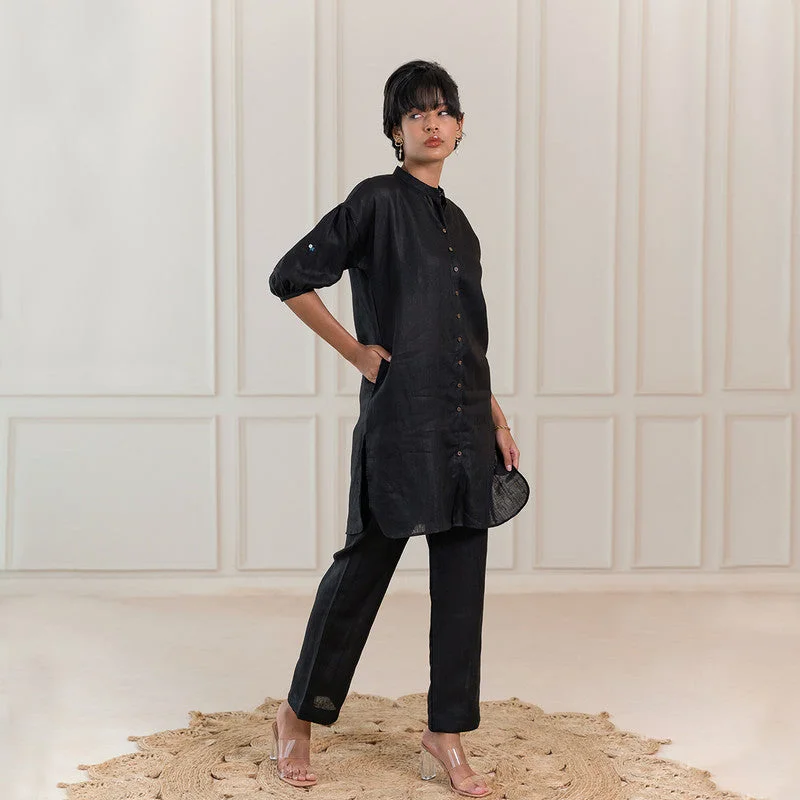 Limited-Time Price Drop!Linen Pants for Women | Side Pocket | Black