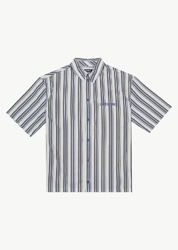 Unbeatable Prices!AFENDS Mens Lined Up - Short Sleeve Shirt - White Stripe