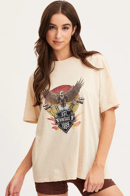 Unlock Huge Savings Now!Unlock Huge Savings Now!Beige Graphic T Shirt Short Sleeve
