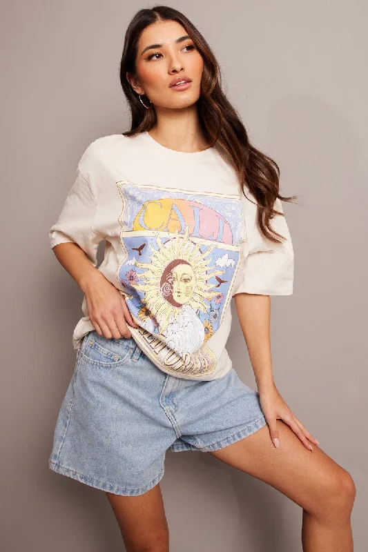 Incredible Savings Inside!Beige Graphic Tee Short Sleeve