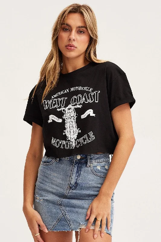 Best Offers of the Month!Black Graphic T Shirt Short Sleeve