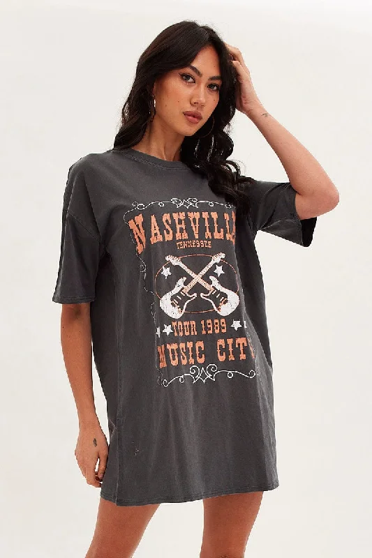 Today Only – Don’t Miss It!Black Tee Short Sleeve Round Neck Graphic Print Cotton