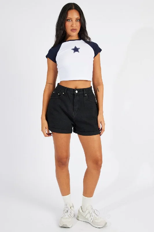 Today’s Deals, Tomorrow’s Regrets!Blue Crop Top Short Sleeve Raglan