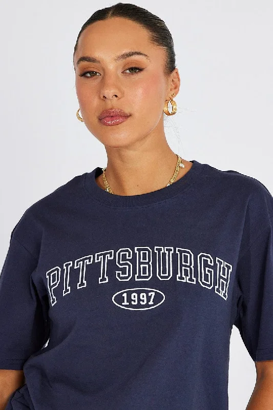 Shop More, Spend Less!Blue Graphic Tee Short Sleeve