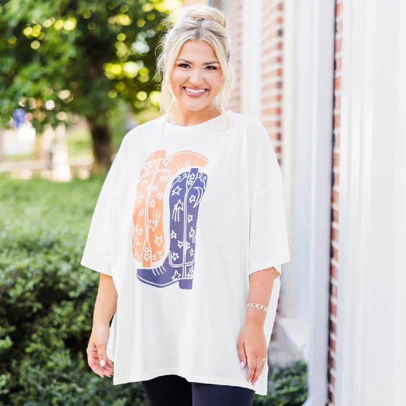Shop Smart, Save Big!Shop Smart, Save Big!Boot Scootin Game Day Boyfriend Tee, Ivory