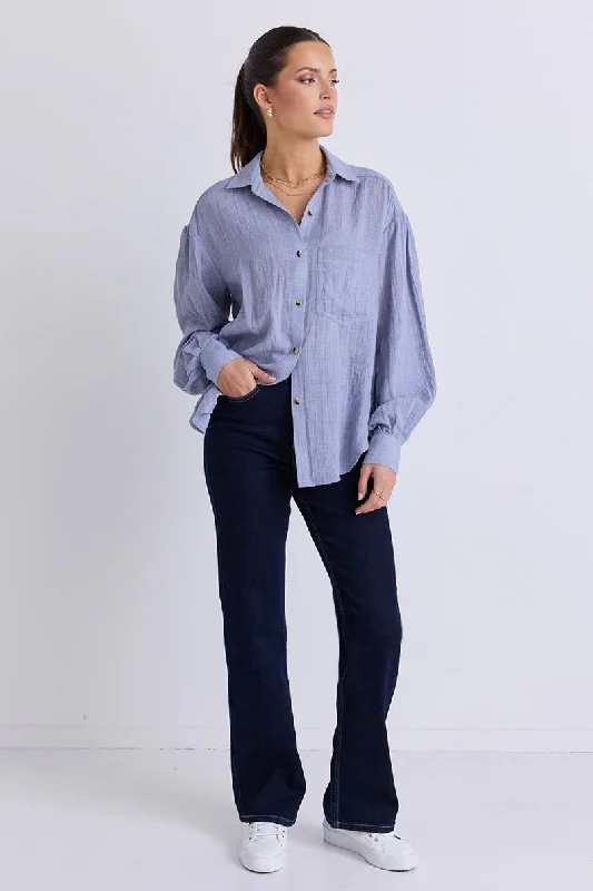 The Best Sale of the Year!Breezy Light Blue Muslin Drop Shoulder Shirt