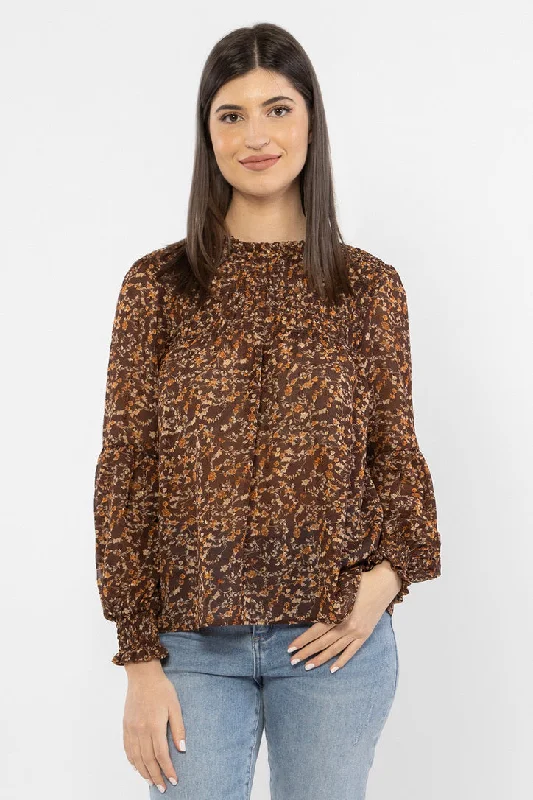 Your Favorite Sale is Back!Dancing Bronze Floral Shirred LS Top