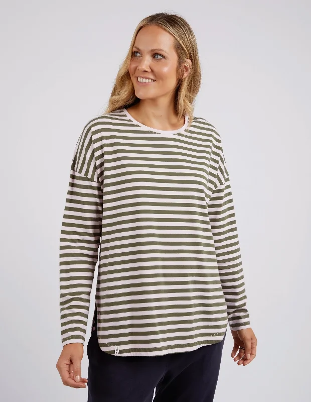 Shop Early, Save Big!Elm Lauren L/S Stripe Tee Powder Pink Khaki Stripe