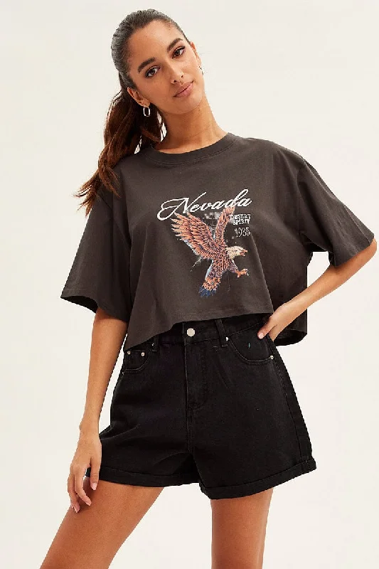 Don’t Wait – Deals Won’t Last!Grey Graphic T-Shirt Arizona Crew Short Sleeve
