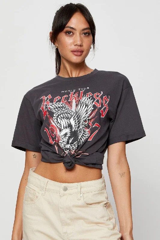 Sale Alert – Get Ready to Shop!Grey Graphic T Shirt Short Sleeve