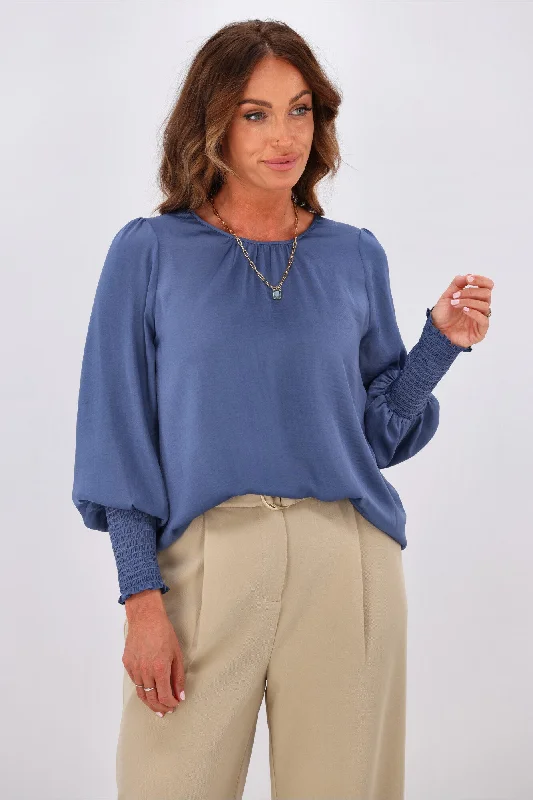 Score Big Savings Today!Jane James Madison Puffed Sleeve Blouse Steel Blue