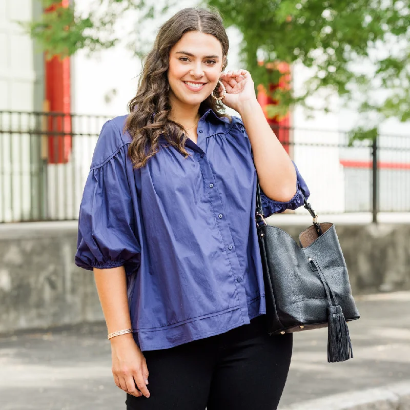 Your Shopping Wish, Our Discount Command!Love Is All Around Blouse, Navy