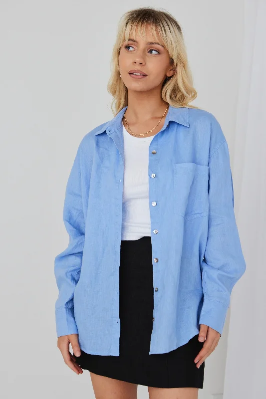 Buy More, Save More!Optimum Cornflower Linen Oversized Shirt