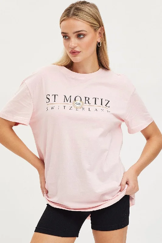 Shop More, Spend Less!Pink Graphic T Shirt Short Sleeve