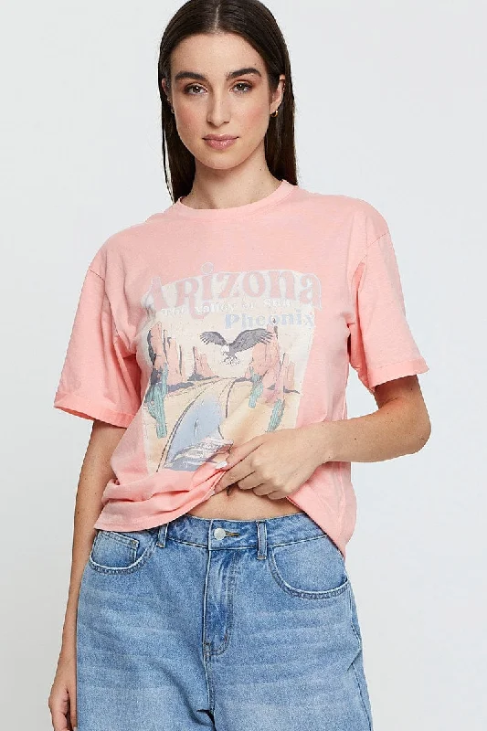 Steals and Deals Await!Pink Graphic T Shirt Short Sleeve