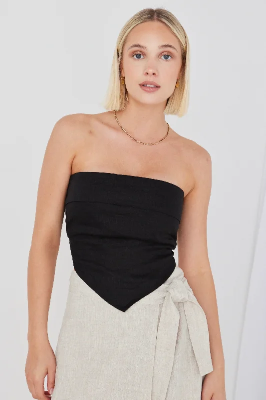 Sale Alert – Get Ready to Shop!Pocket Black Linen Strapless Top