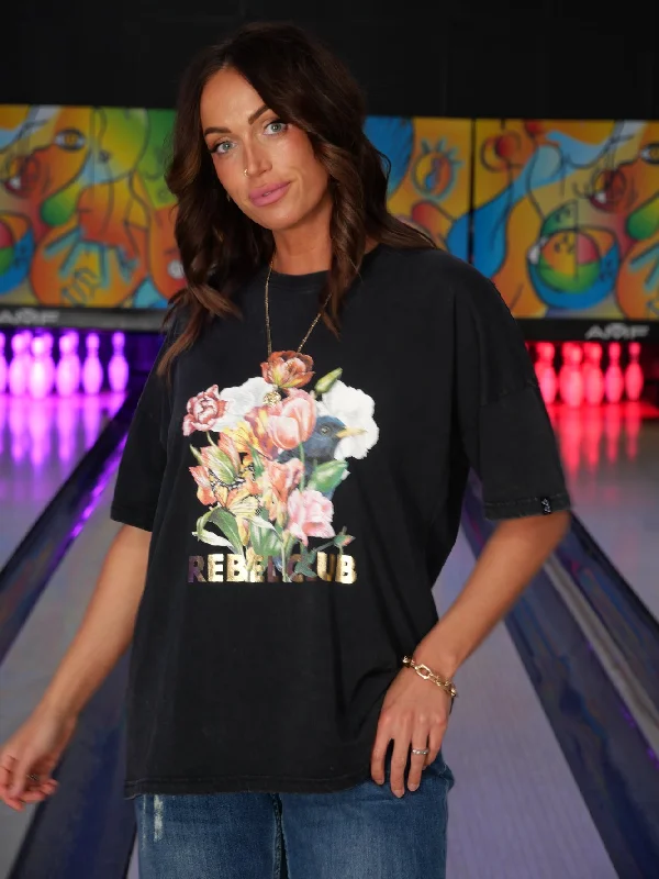 Limited Time Offer!Rebel Club By Shine On Bloom Bunch Boyfriend Tee Acid Black