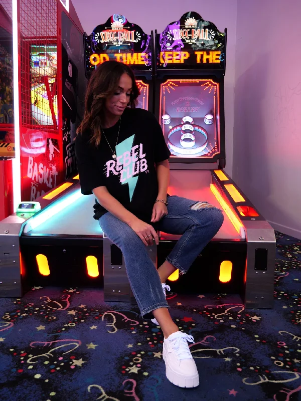 Stock Up and Save!Rebel Club By Shine On Bolt Boyfriend Tee Jet Black