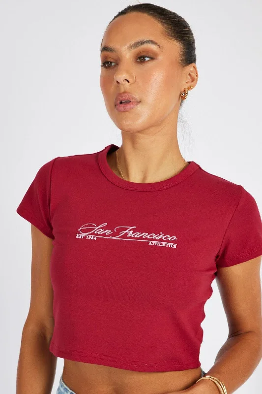 Limited Stock Available!Red Graphic Tee Short Sleeve Crop