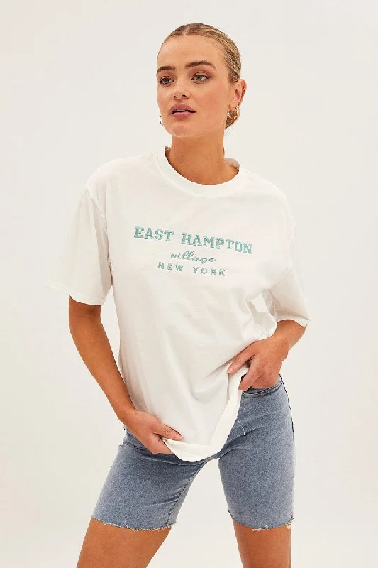 Amazing Prices You Can’t Resist!White Embroided Crew Neck Short Sleeve T Shirt