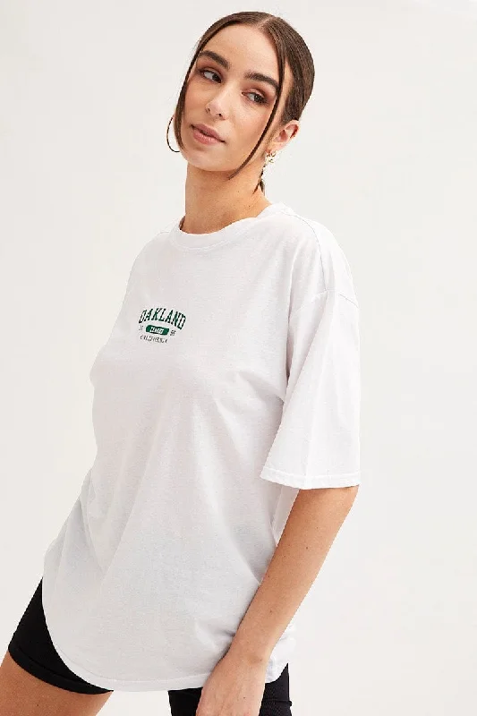 Exclusive Offers You’ll Love!White Graphic T-Shirt Crew Neck Short Sleeve