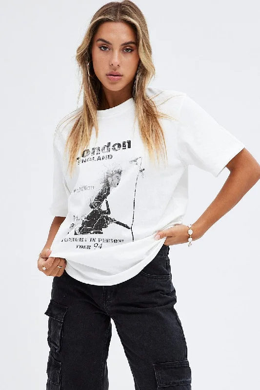 Shop Now and Save!White Graphic Tee Short Sleeve Crew Neck Rock Oversized