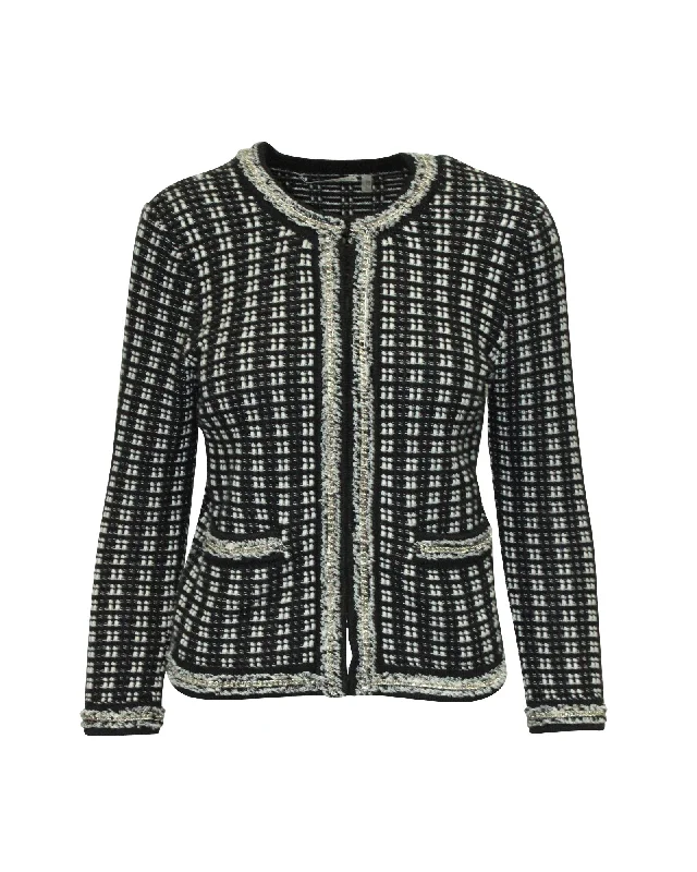Biggest Sale of the Season!Alice + Olivia Monochrome Tweed Embellished Georgia Jacket in Black Cotton Biggest Sale of the Season!Alice + Olivia Monochrome Tweed Embellished Georgia Jacket in Black Cotton