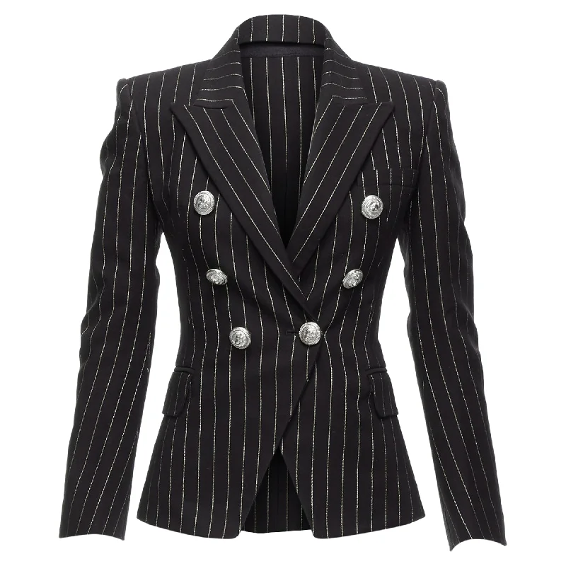 Unlock Huge Savings Now!Balmain Metallic Striped Cotton Blend Double Breasted Blazer Unlock Huge Savings Now!Balmain Metallic Striped Cotton Blend Double Breasted Blazer