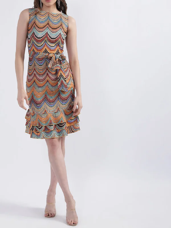 Your Favorite Items on Sale Now!Centre Stage Women Multi Printed Round Neck Dress