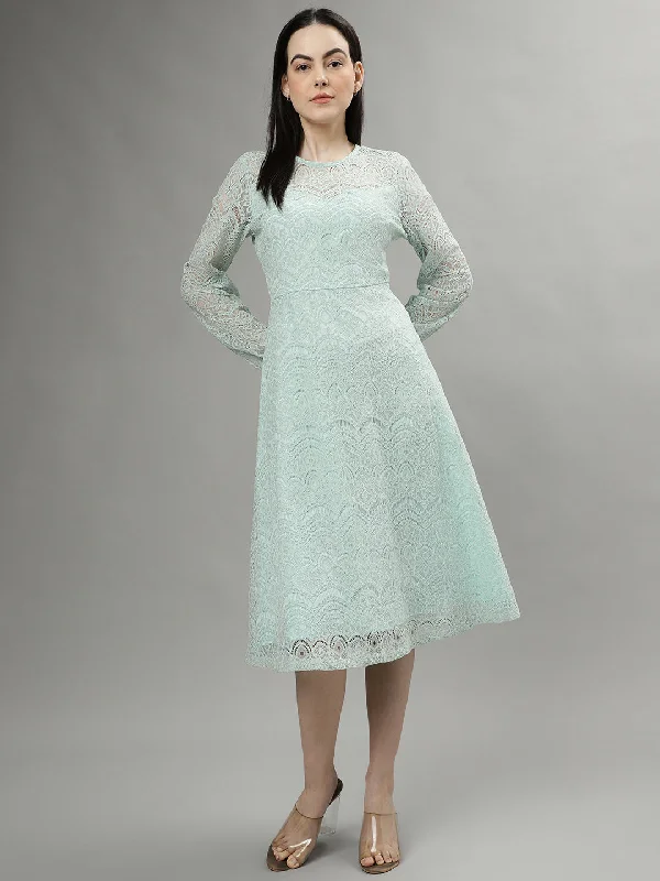 Time to Snag a Bargain!Centrestage Women Solid Round Neck Long Sleeves A-line Dress
