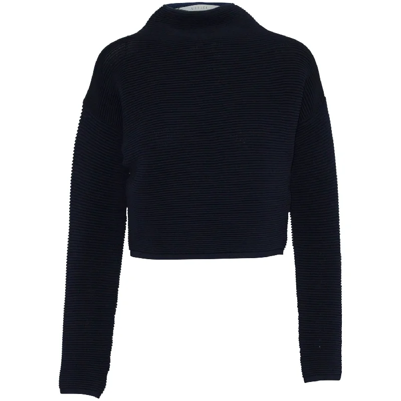 Don't Miss Out!Dion Lee Mock Neck Rib Knit Sweater in Navy Blue Viscose