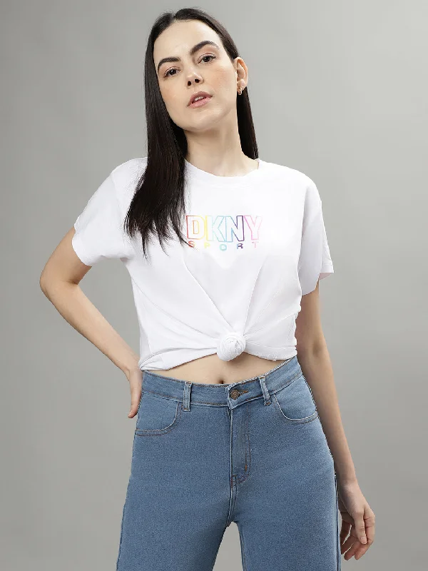 Huge Price Cuts Await!Dkny White Fashion Logo Regular Fit Top