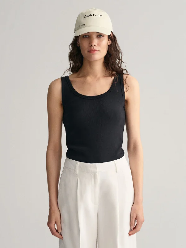 The Best Sale of the Year!Gant Women Black Solid Scoop Neck Sleeveless Top