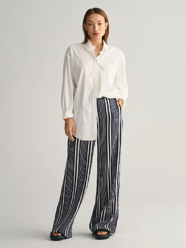 Stock Up and Save!Gant Women Blue Striped Mid-Rise Regular Fit Parallel Trouser