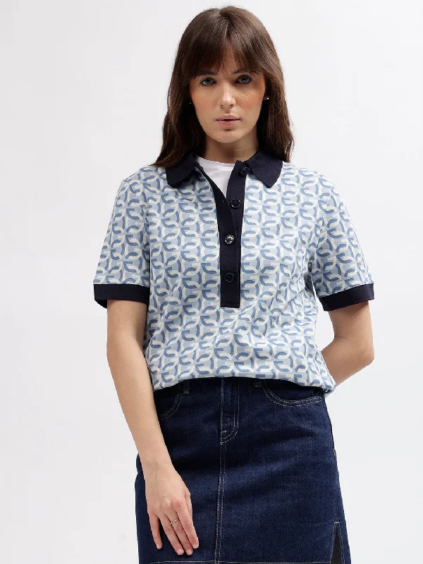 Act Fast – Limited Time Savings!Gant Women Blue Printed Polo Collar Short Sleeves T-shirt Act Fast – Limited Time Savings!Gant Women Blue Printed Polo Collar Short Sleeves T-shirt