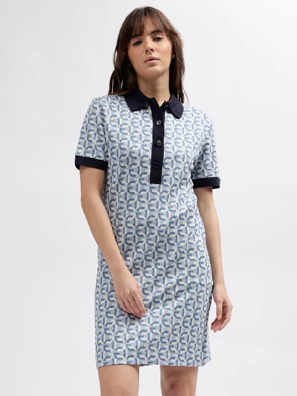 Score Huge Discounts Today!Gant Women Blue Printed Polo Collar Short Sleeves Dress Score Huge Discounts Today!Gant Women Blue Printed Polo Collar Short Sleeves Dress