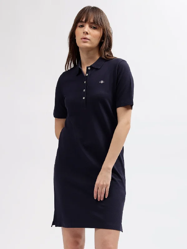 Save Money, Shop Happy!Gant Women Navy Blue Solid Polo Collar Short Sleeves Dress