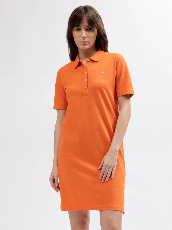 Everything Must Go!Gant Women Orange Solid Polo Collar Short Sleeves Dress