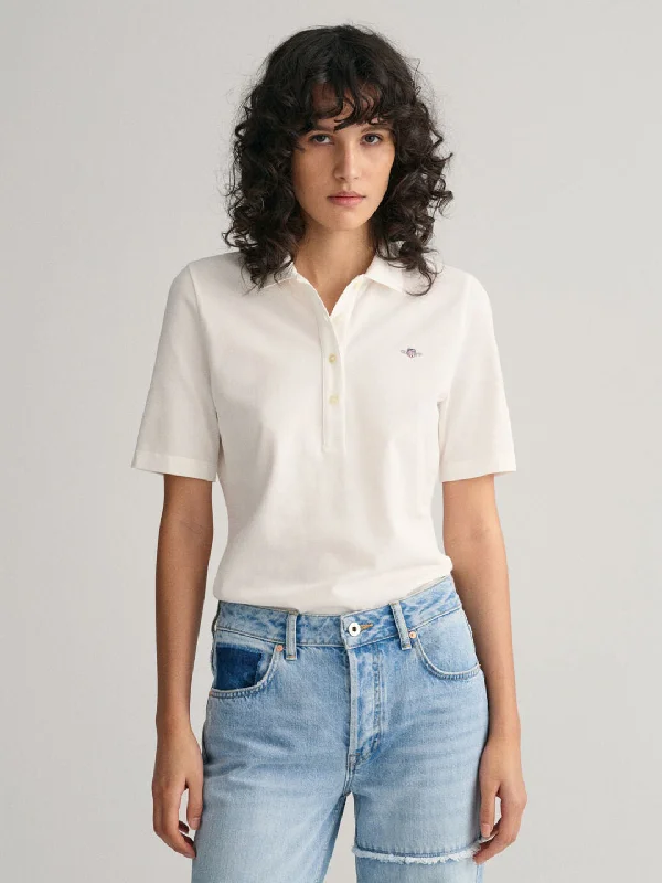 Mega Sale Happening Now!Gant Women White Solid Polo Short Sleeves T-shirt