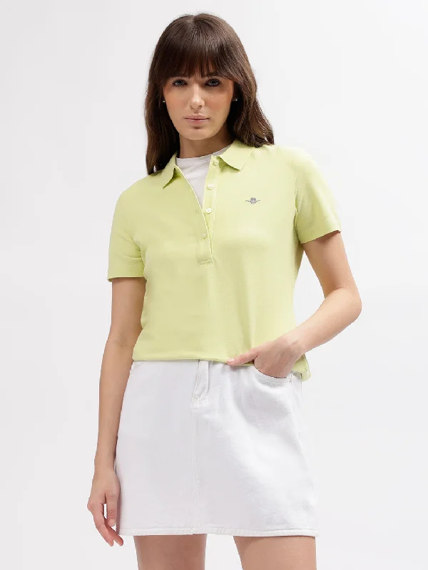 Limited Edition, Limited Price!Gant Women Green Solid Polo Collar Short Sleeves T-shirt Limited Edition, Limited Price!Gant Women Green Solid Polo Collar Short Sleeves T-shirt