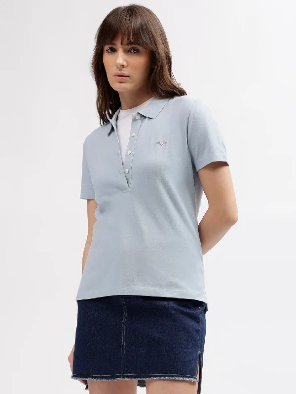 Savings You Can’t Ignore!Gant Women Blue Solid Polo Collar Short Sleeves T-shirt