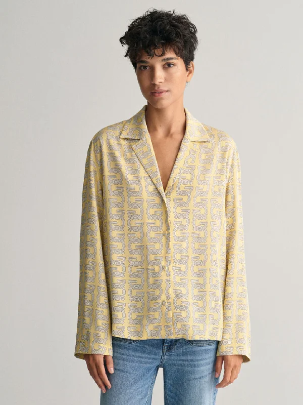 Get More, Spend Less – Shop Now!Gant Women Yellow Printed Cuban Collar Full Sleeves Shirt Get More, Spend Less – Shop Now!Gant Women Yellow Printed Cuban Collar Full Sleeves Shirt
