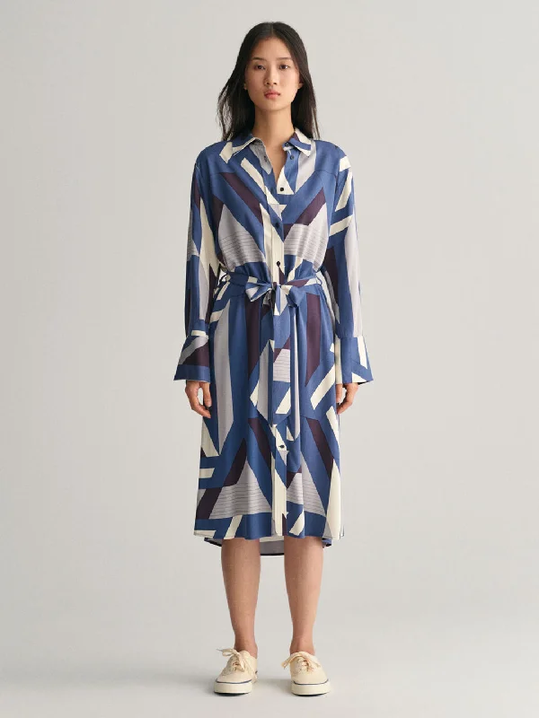Exclusive Deals Just for You!Gant Women Blue Printed Spread Collar Full Sleeves Dress Exclusive Deals Just for You!Gant Women Blue Printed Spread Collar Full Sleeves Dress