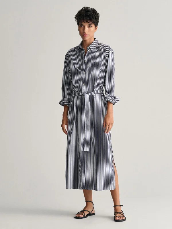Shop Early, Save Big!Gant Women Blue Striped Shirt Collar Full Sleeves Dress