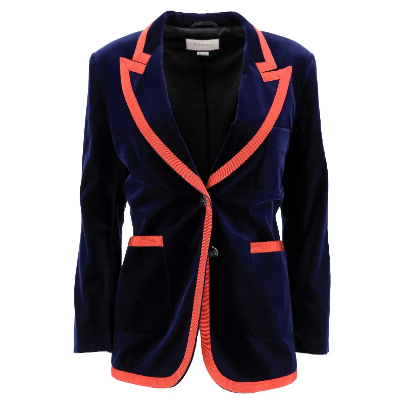 New Discounts Just Dropped!Guccci Web Trim Blazer in Navy Blue Velvet