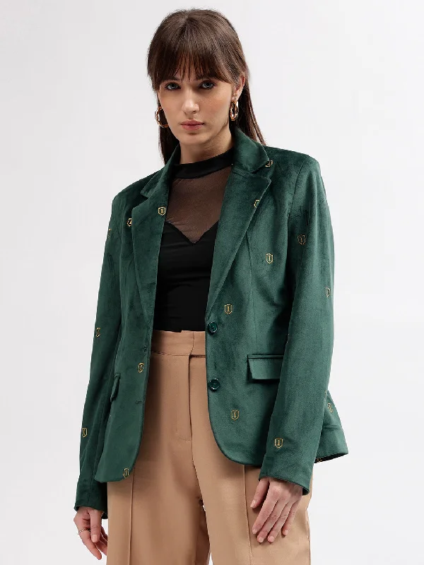 Your Chance to Save is Now!Iconic Women Green Solid Notched Lapel Full Sleeves Blazer Your Chance to Save is Now!Iconic Women Green Solid Notched Lapel Full Sleeves Blazer