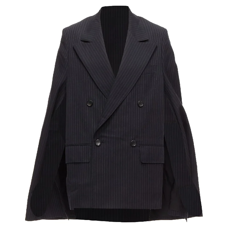 Huge Price Cuts Await!Junya Watanabe Pinstripe Wool Blend Cape Sleeve Boxy Blazer