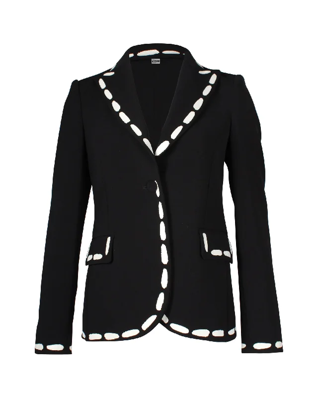Save More with Every Purchase!Moschino Contrasting Print Trimming Cady Blazer in Black Polyester Save More with Every Purchase!Moschino Contrasting Print Trimming Cady Blazer in Black Polyester